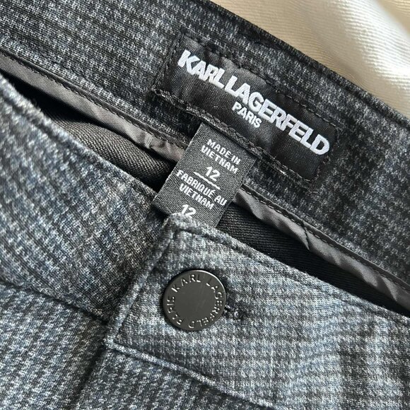 Karl Lagerfeld Paris Charcoal Micro-Check Straight-Leg Pants – US 12 - Picture 8 of 8